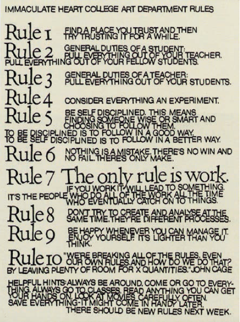 Sister Corita Kent, Rules and Hints For Students and Teachers
